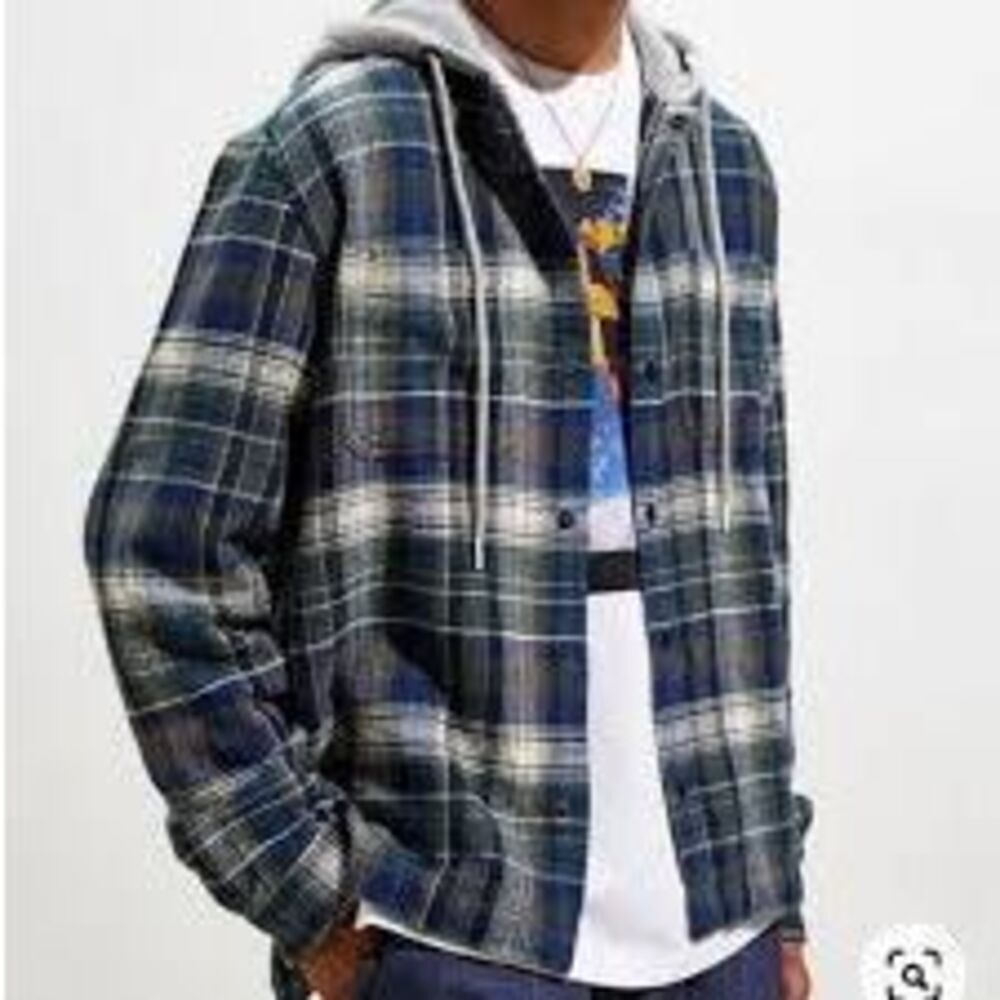 Urban Outfitters Plaid Flannel Hoodie Sz L Waffle Weave Texture